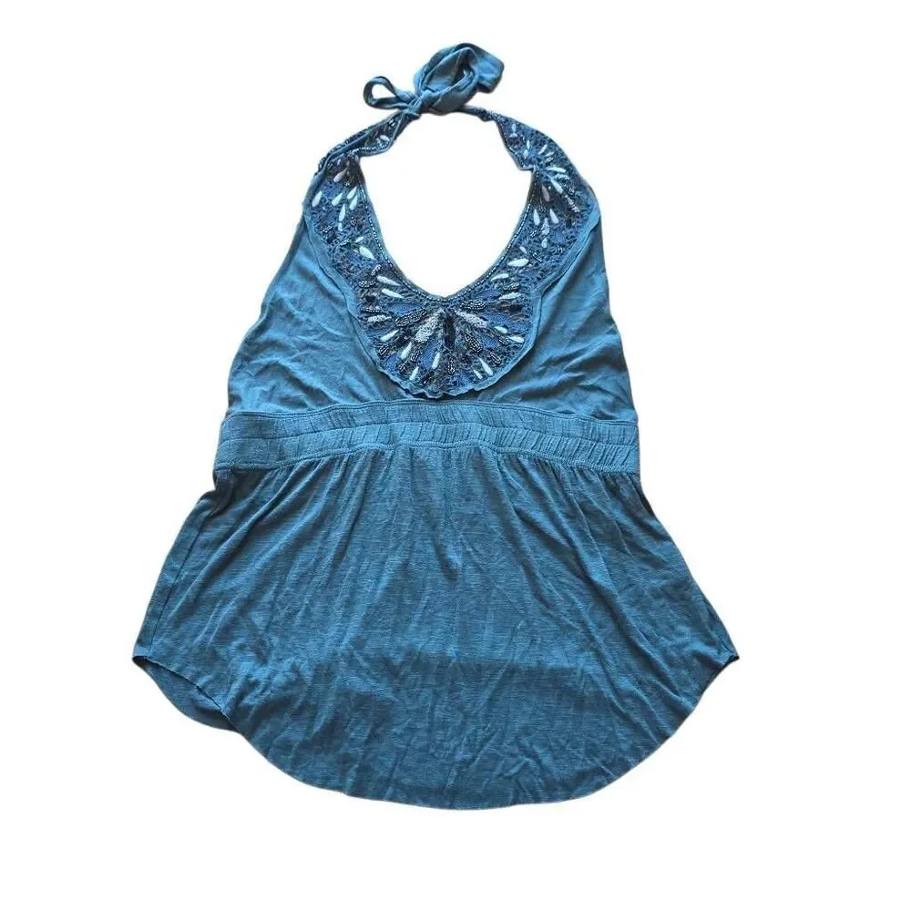 Free people y2k Sz S bluegray beaded halter top
